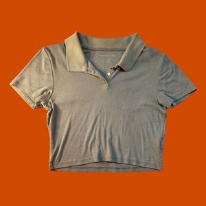 Green American Eagle Outfitters Slim Fit Cropped Polo Shirt Women's Size S